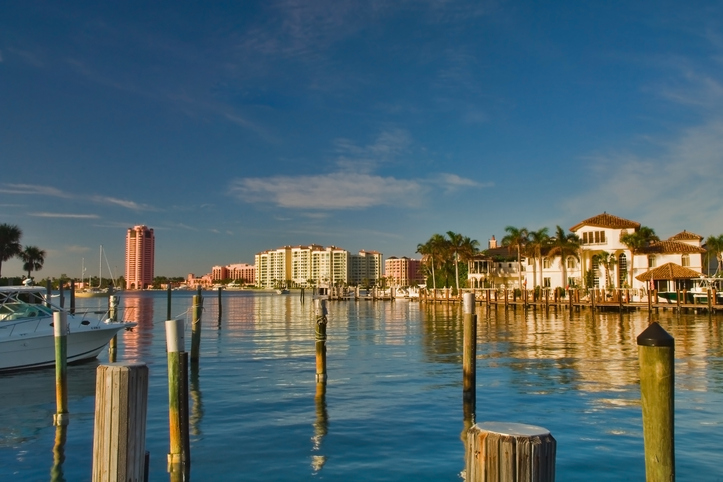 luxury waterfront development of homes, docks, condominiums and hotels in boca raton, florida