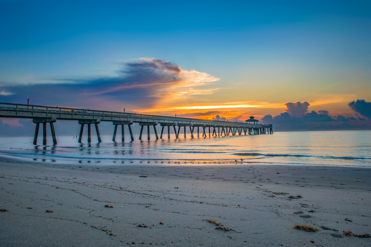 Beautiful Deerfield Pier sunrise in Fort Lauderdale Beach, Florida FL.