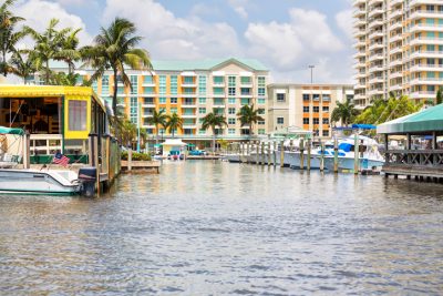 Waterfront restaurants, condos and boat slips in Delray Beach, Florida. RM
